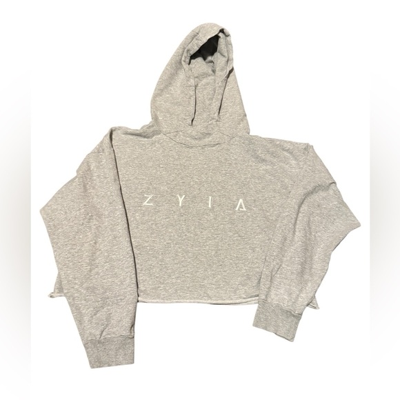 ZYIA Heather Gray Raw Hem Cropped Hoodie Size Small NO DRAWSTRING - Picture 2 of 6